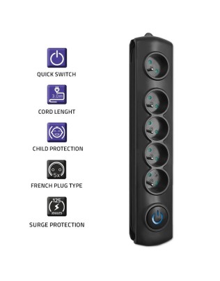 Qoltec 50271 Surge protector 5 sockets 3m, pikendusjuhe