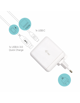 I-Tec Travel Charger 60W USB-C PD & USB-A QC CHARGER-C60WT