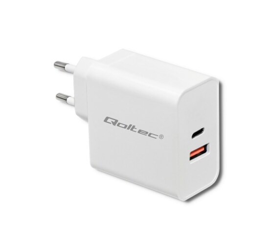 63W, USB type C PD, USB QC 3.0, White, Qoltec 51715