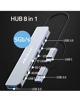 Qoltec 53974 USB-C + USB 8-in-1 MultiHUB Qoltec 53974 USB-C + USB 8-in-1 MultiHUB