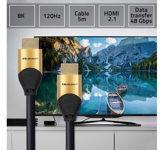 Qoltec HDMI v2.1 Cable Ultra high speed 8K | 60Hz | 26AWG | GOLD | 5m