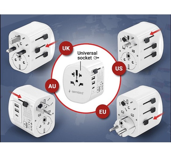 Gembird TPA-EU2A1C15-01-W universaalne reisadapter 15W