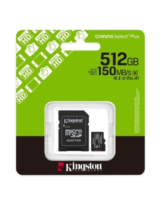 Kingston Canvas Select Plus Gen3 512GB microSDXC mälukaart + SD-adapter