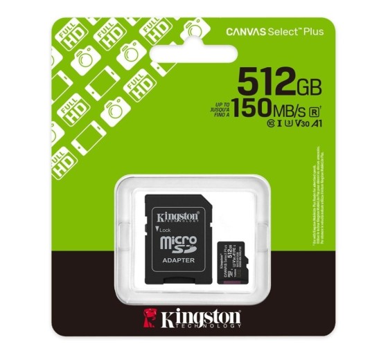Kingston Canvas Select Plus Gen3 512GB microSDXC mälukaart + SD-adapter