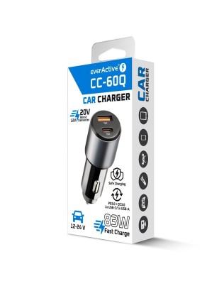 everActive CC-60Q autolaadija USB QC3.0 + USB-C PD, 83 W