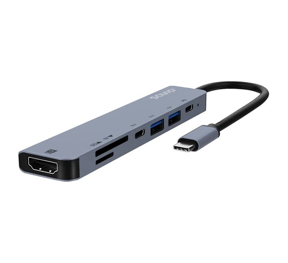 SAVIO AK-82 USB-C HUB 7-in-1, HDMI 4K, SD/microSD, USB-A, USB-C PD